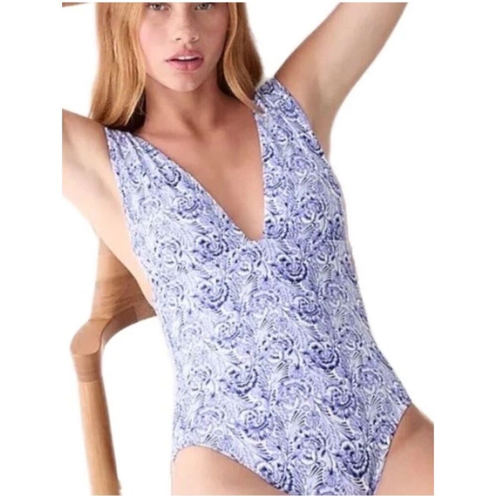 J. Crew Plunge V Neck Dandelion Swirl Floral One Piece Swimsuit 8